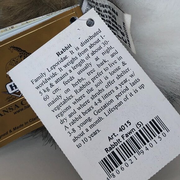 Hansa Handcrafted Rabbit Fawn Stuffed Animal Brand New w/ Tag - Picture 8 of 11